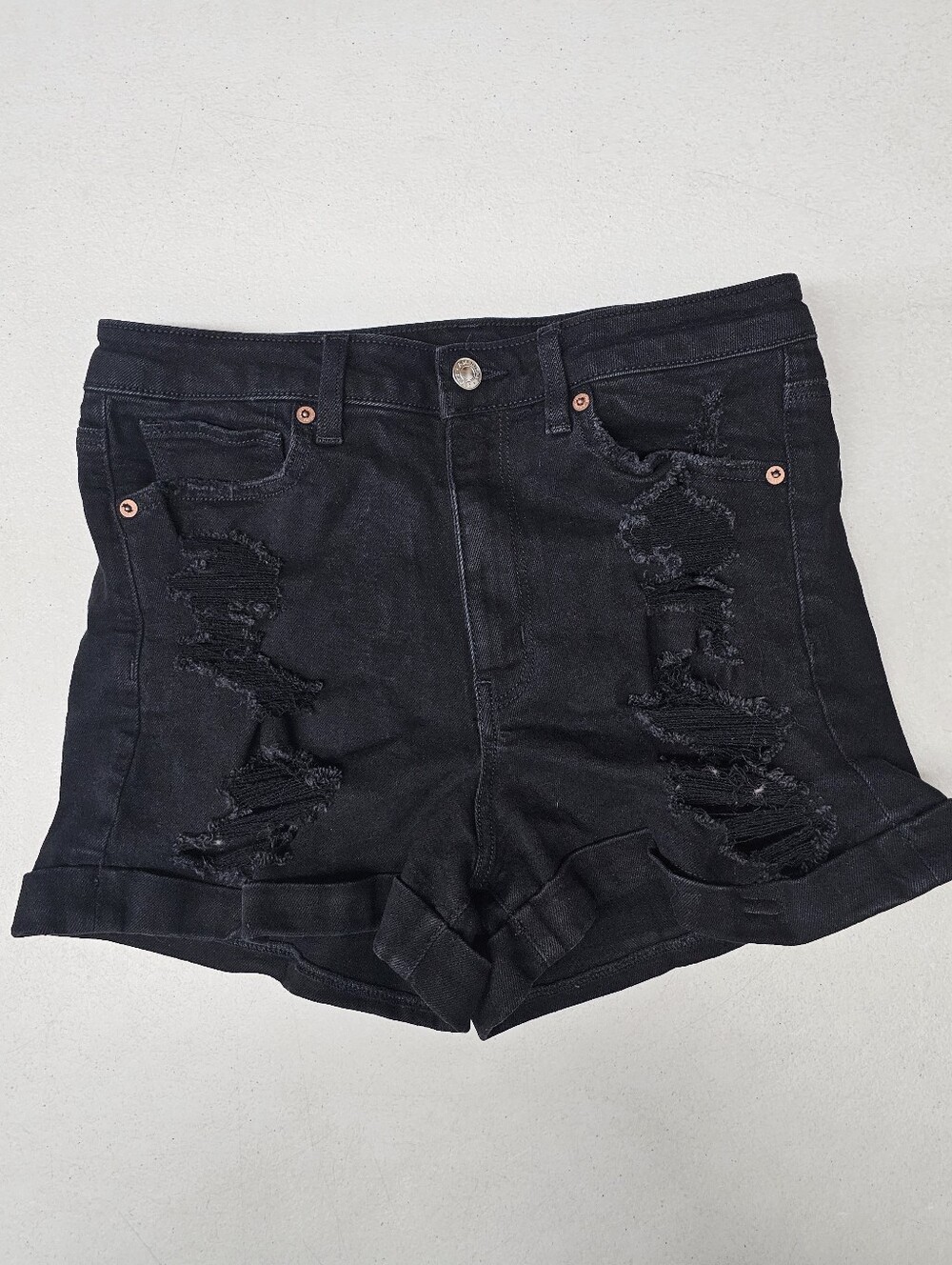 American Eagle Outfitters Black Distressed Roll-Hem Jean Shorts